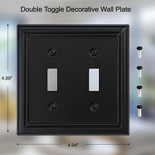 Vista 87 de Adler - Cubierta de pared de metal para interruptor de luz cuádruple, paquete de 2 unidades, color negro, 4 bandas, para interruptor de atenuación