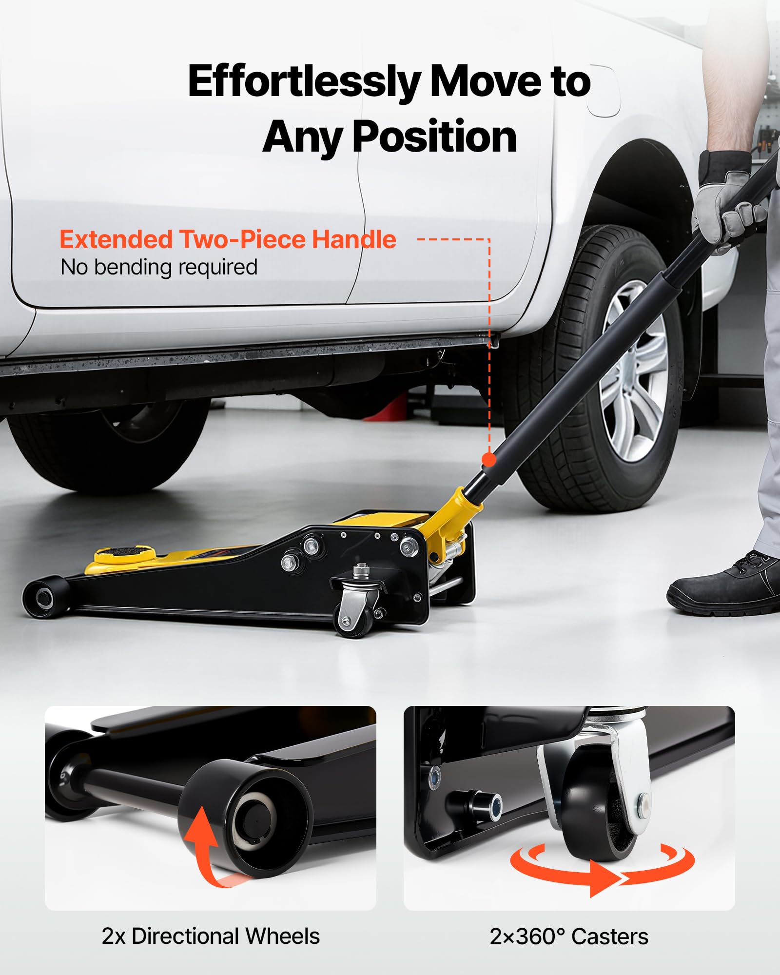VEVOR Hydraulischer Rangierwagenheber 3T Tagkraft, 75-500 mm Hubhöhe, 95 mm Gummiauflage, Doppelzylinder, Stahl, 360° Mobilität für PKW SUV Pickup