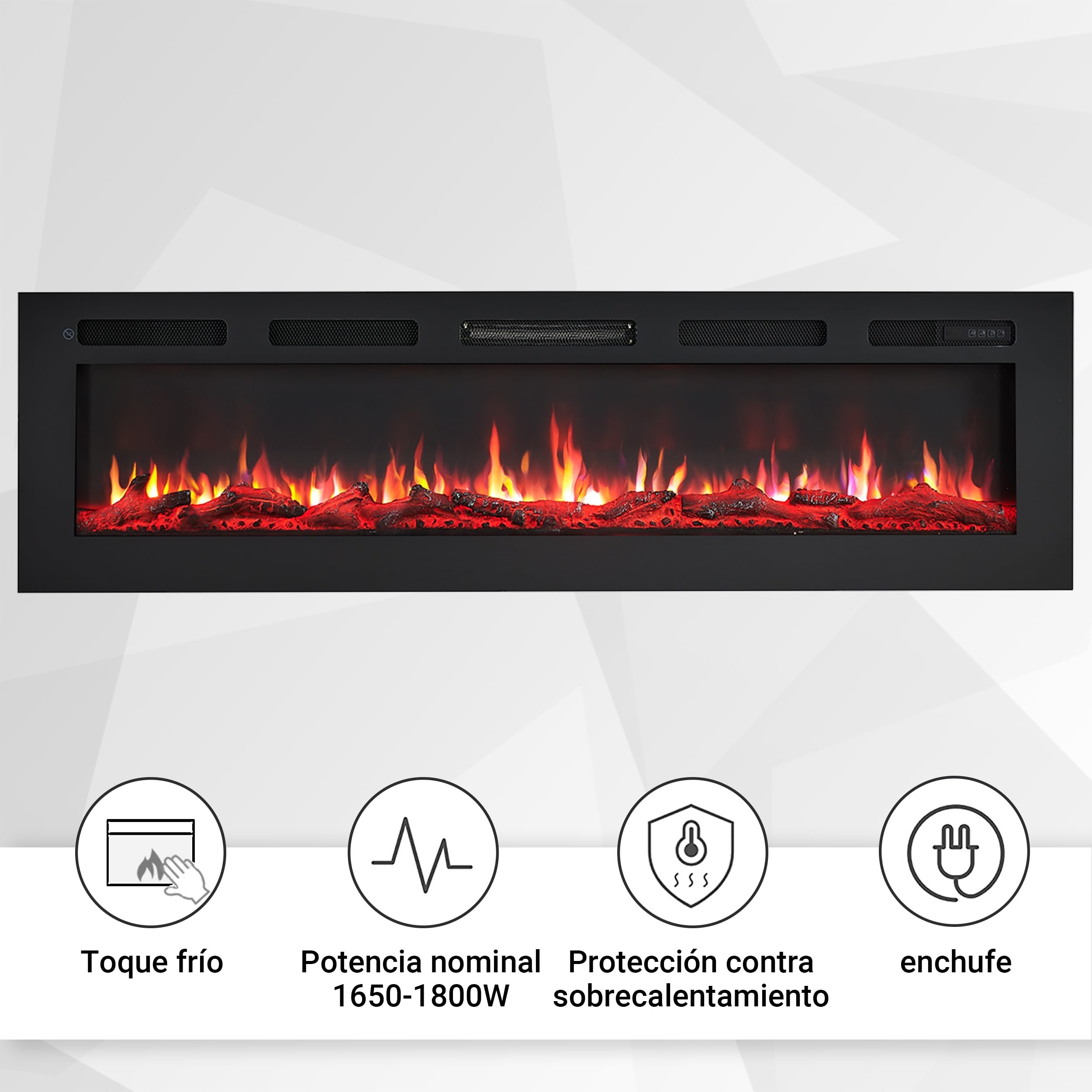 BALDERIA Leif 60 - Chimenea eléctrica empotrable, de Pared o de pie con LED