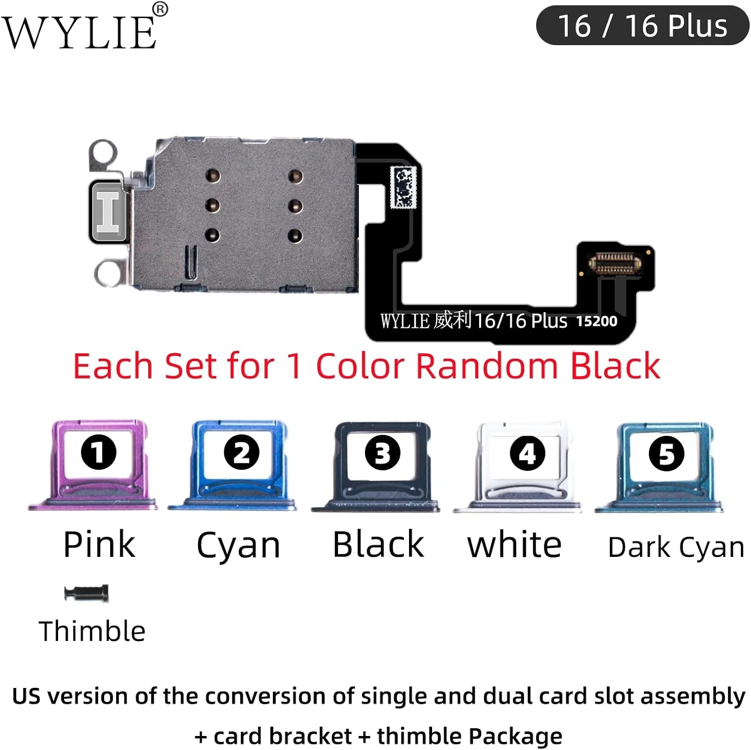 WYLIE for iPhone16 16Plus American Version Built in Dual Card Ribbon Cable No Holes Layering Card Sticker Flex Part Esim Modified to Sim Card Modification Tools Set 7 Pack Black