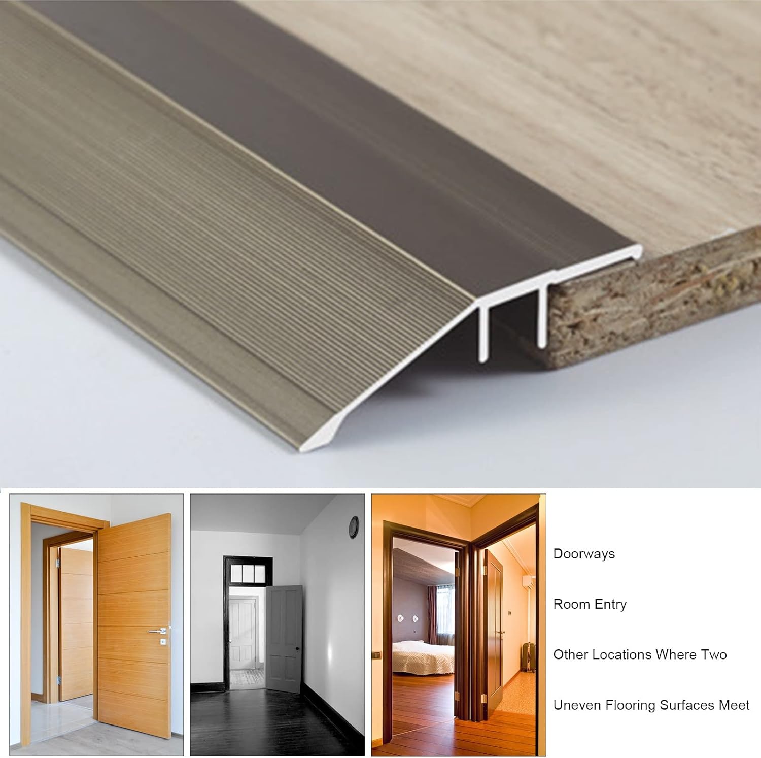 Door Strip Threshold Transition Strip Aluminum Floor Transition Strip Reducer Flute, Carpet Trim - 4.3cm / 1.7in Wide, 0.8cm / 0.3in Height, 5/4.6/4.3/4/3.6/3.3/2.9 ft Long