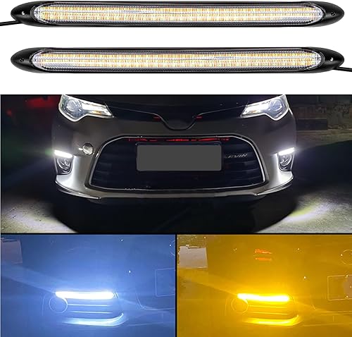 AUTOXBERT Tira de luz LED de circulación diurna para automóvil, 2 luces de señal de giro DRL para parachoques delantero de automóvil, 9.25 pulgadas,
