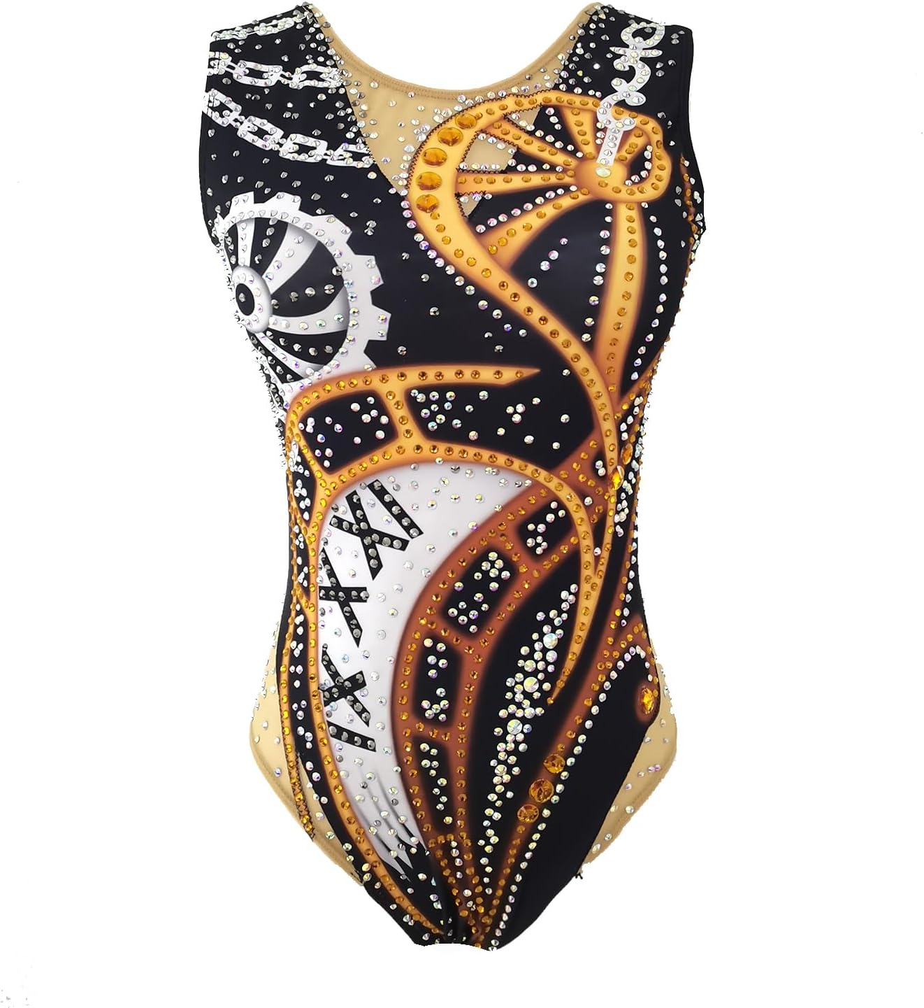 Girls Black Synchronized Swimsuit Shiny Professional Customized Competition Costume