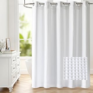 River Dream Waffle No Hooks Shower Curtain with Snap in Liner,Cotton Ble...