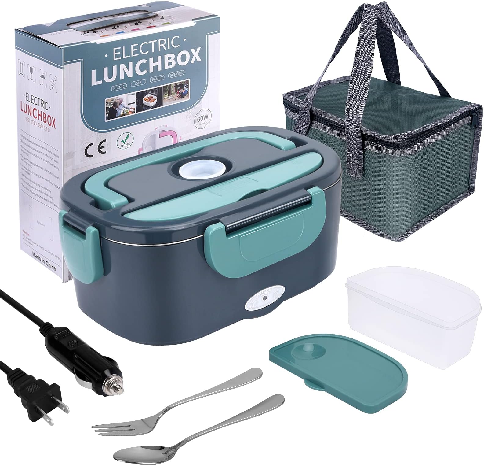 Samshow Electric Heating Lunch Box for Car Truck and Home Work Adults Electric Lunch Box - Leak Proof, Removable 304 Stainless Steel Container (blue)