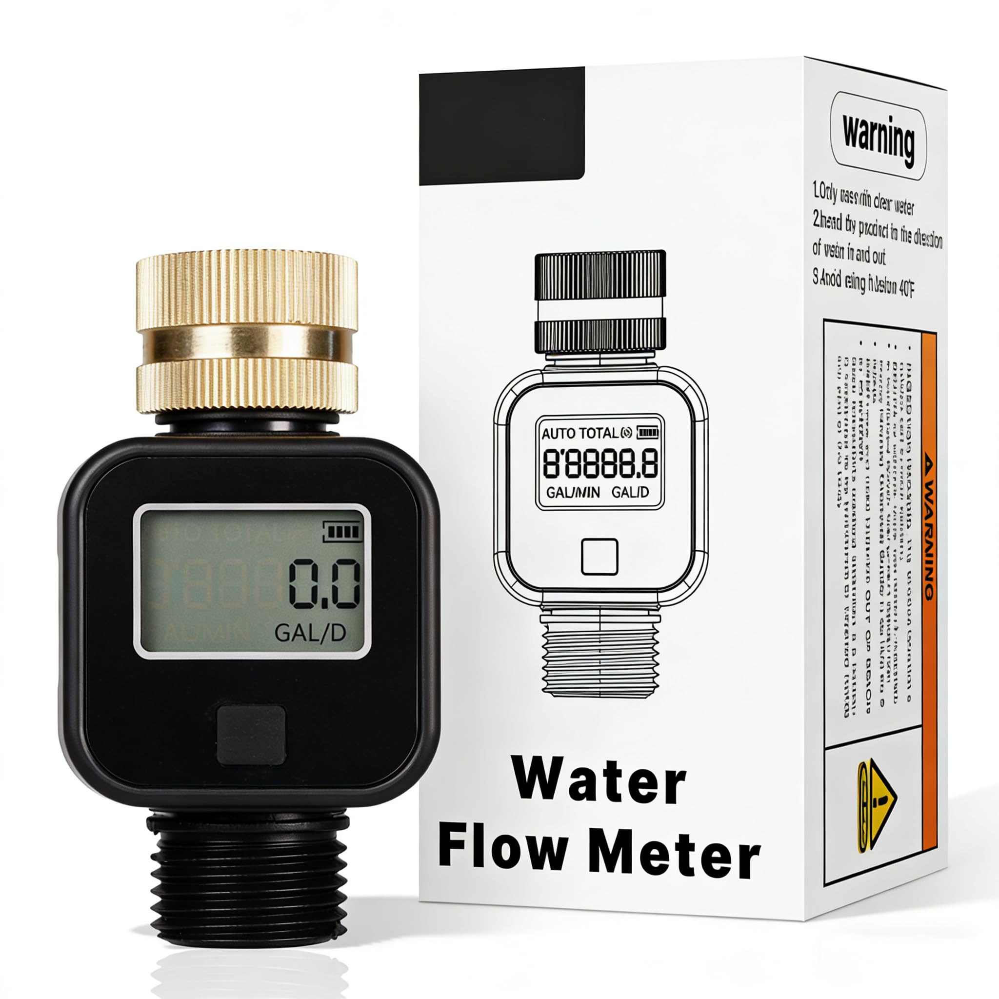 Wassermengenzähler, Wasserzähler, Digitaler Wasserzähler, Durchflussmesser Wasser mit Messing Gewinde, Gartenwasserzähler mit 4 Messmodi, hohe Genauigkeit Wasseruhr, für Gartenbewässerung im Freien