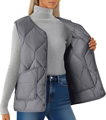 Puffer Vests for Women Stand Collar Sleeveless Insulated Padded Jacket Winter Button Down Crop Puffy Vests Outwear