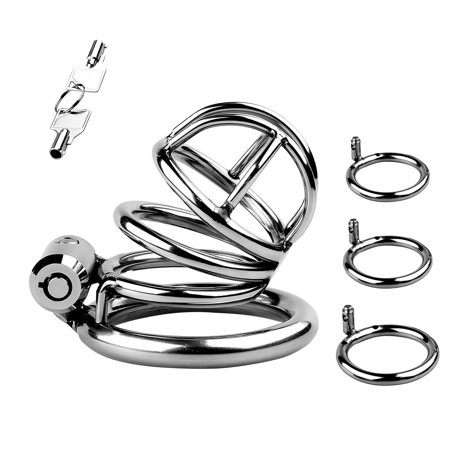 Cage de Chasteté Pénis en Métal Cages de Chasteté avec 3 Ring de Taille Différente Ceinture de Chasteté avec Push-Pull Lock pour Homme Sex Toys Cage Chastetée (3 Rings)