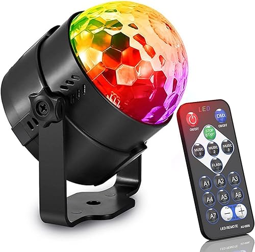 Luces de fiesta de bola de discoteca con control remoto, luz estroboscópica LED activada por sonido, 7 modos de luz de escenario, luz