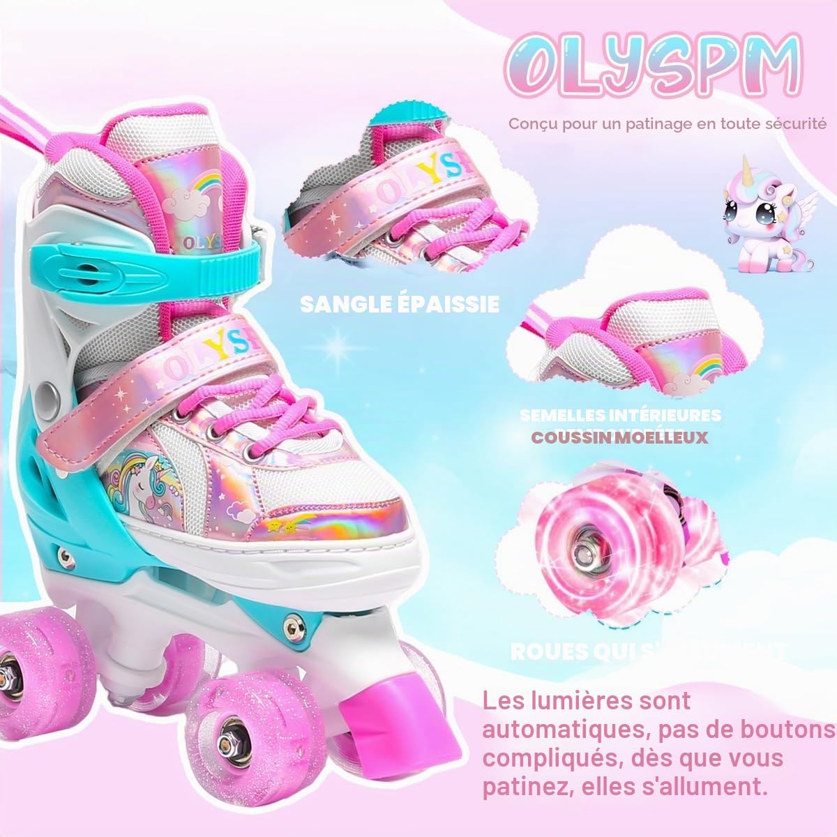 Rollers pour Enfants,Roller Enfant Fille,Roller Enfant Garcon,Patin a Roulette Réglables en 4 Tailles avec 8 Roues Clignotantes pour Garçons,Filles,Débutants