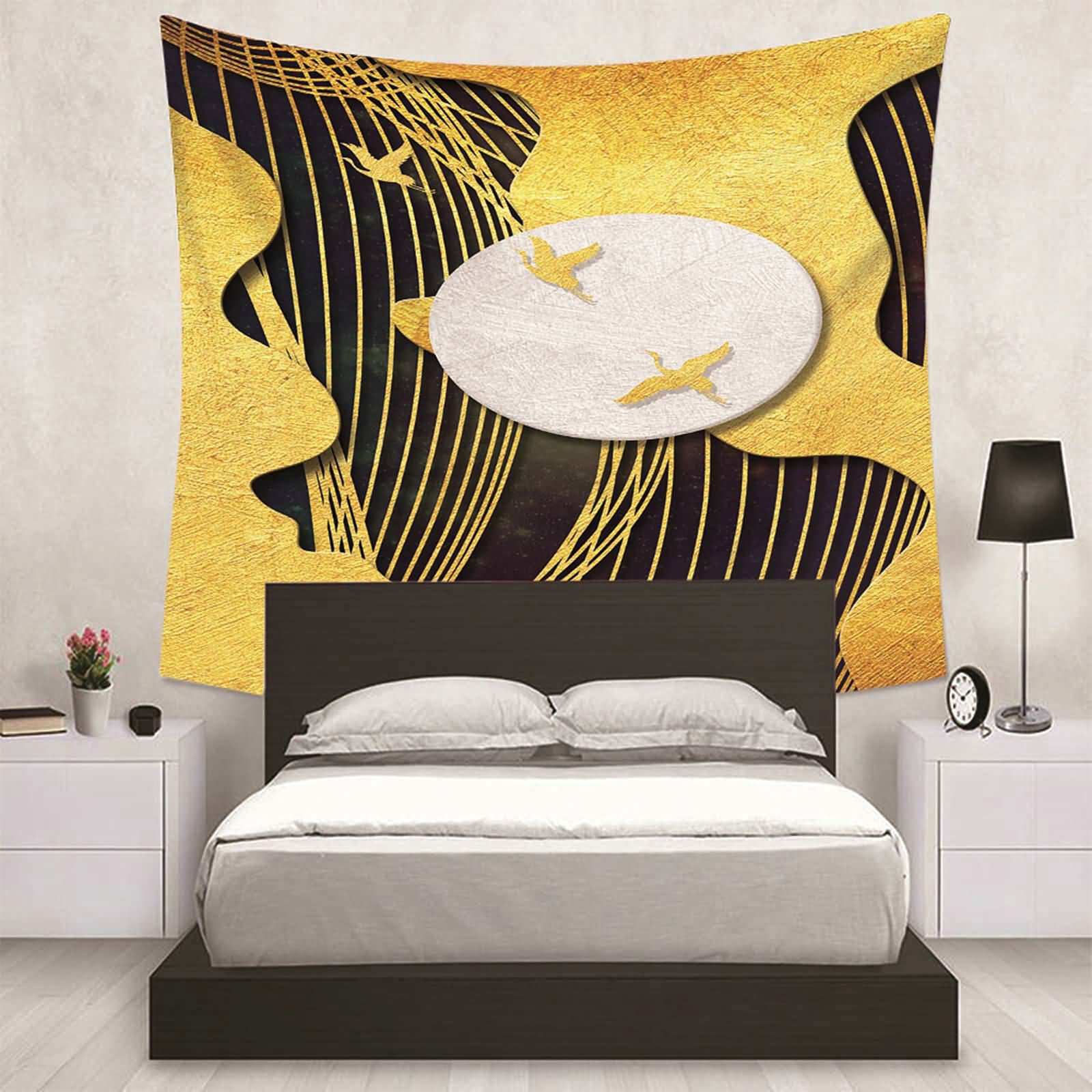 Tapiz decorativo de pared de poliéster con diseño abstracto de luna y animales salvajes, 350 x 256 cm