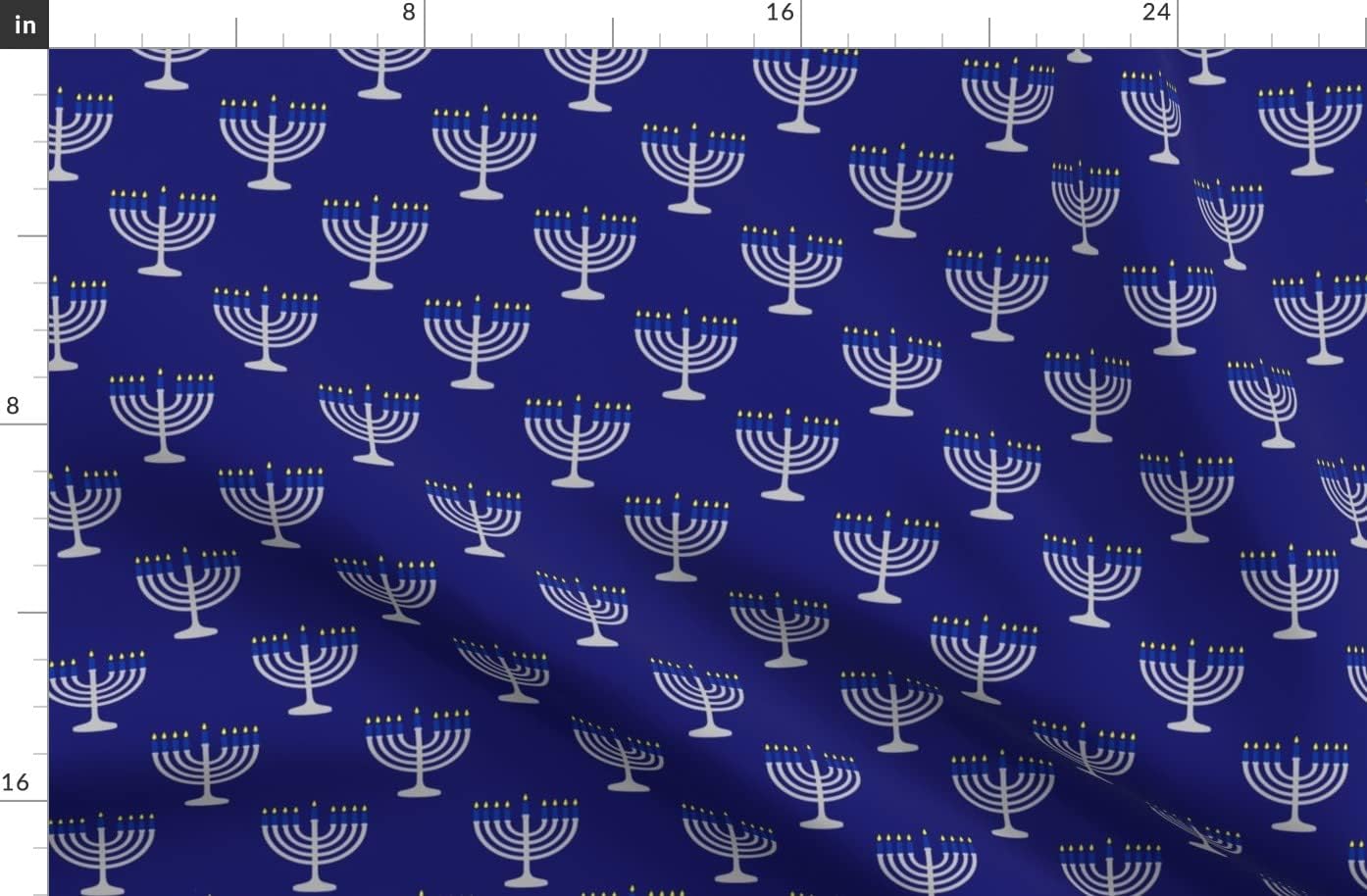 Spoonflower Fabric - Blue Silver Menorah Midnight Scale Hanukkah Holiday Printed on Organic Cotton Sateen Fabric by The Yard - Sewing Quilting Apparel Home Decor