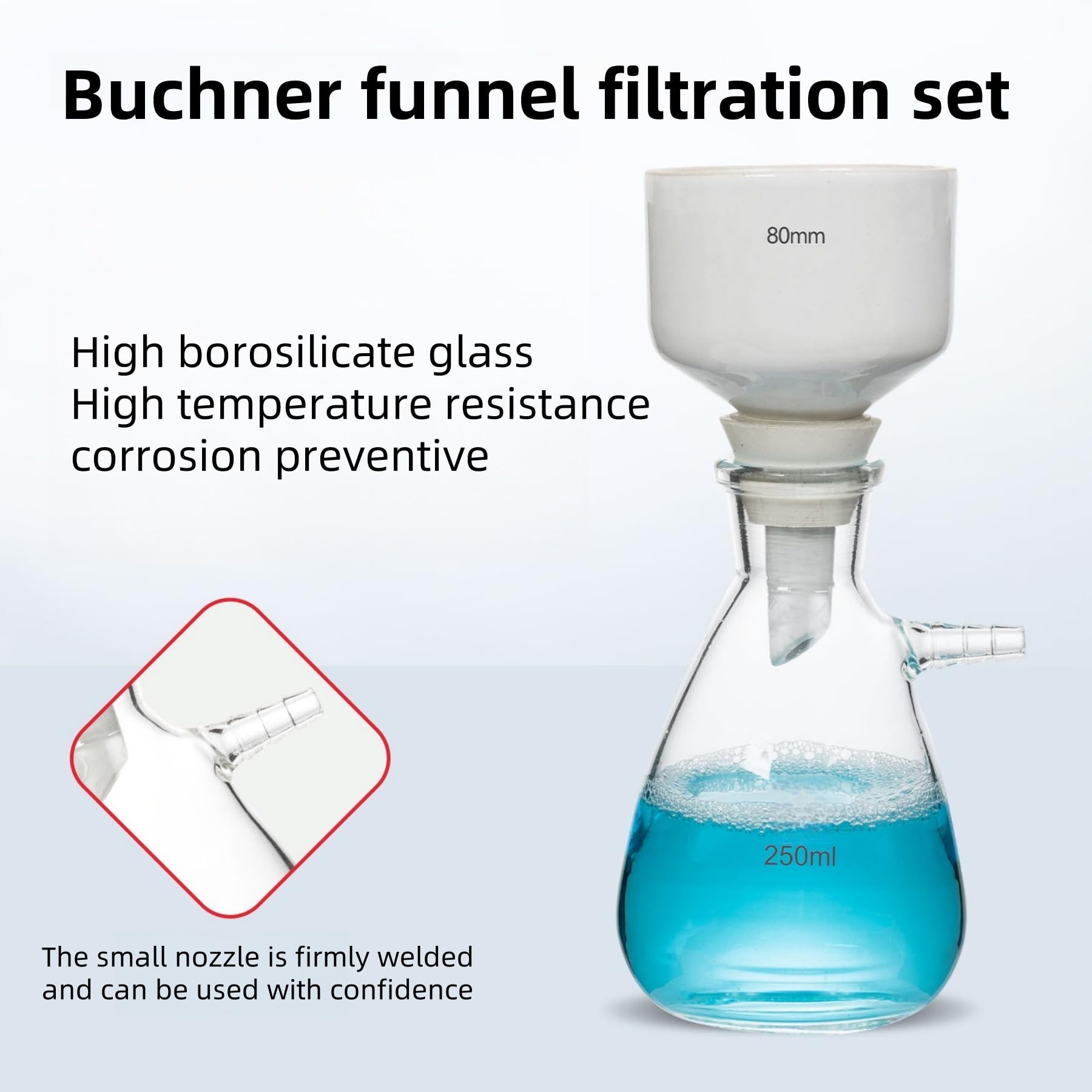 1 Uds. Kit de embudo Buchner-sistema de filtración al vacío a presión botella de filtro de boquillas superiores/inferiores(100mm 500ml)