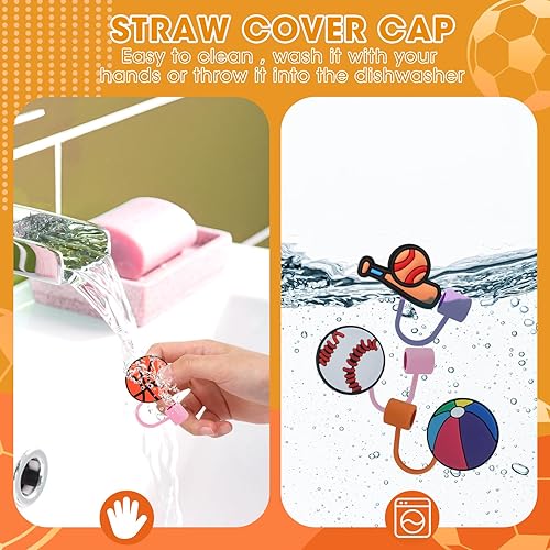 Miniatura 3 de 12 fundas de silicona reutilizables con punta de popote para fiestas deportivas, tapones para popotes, protector de popote deportivo para puntas de