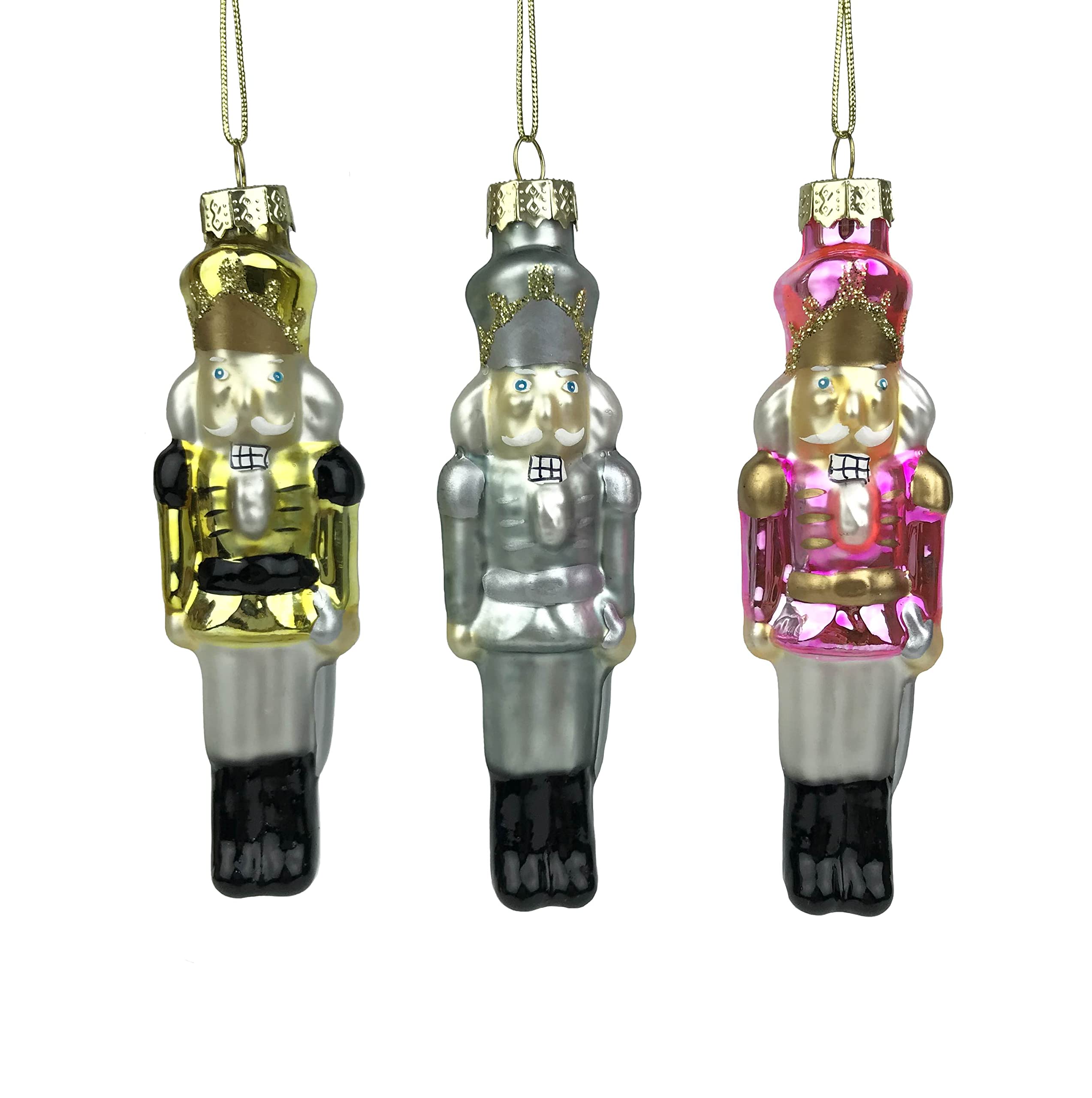 VGEUNA Christmas Nutcracker Figurine Ornament Set, 3pcs Glass Blown Hanging Ornaments for Christmas Tree Hanging Figurines for Christmas Decor