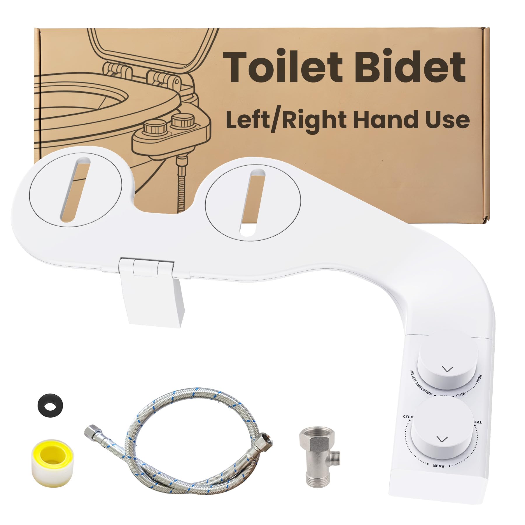 Bidé de inodoro con diseño reversible izquierda/derecha, agua dulce, no eléctrico, accesorio para inodoro doméstico, lado derecho/izquierdo con diseño de doble boquilla, autolimpiable, fácil