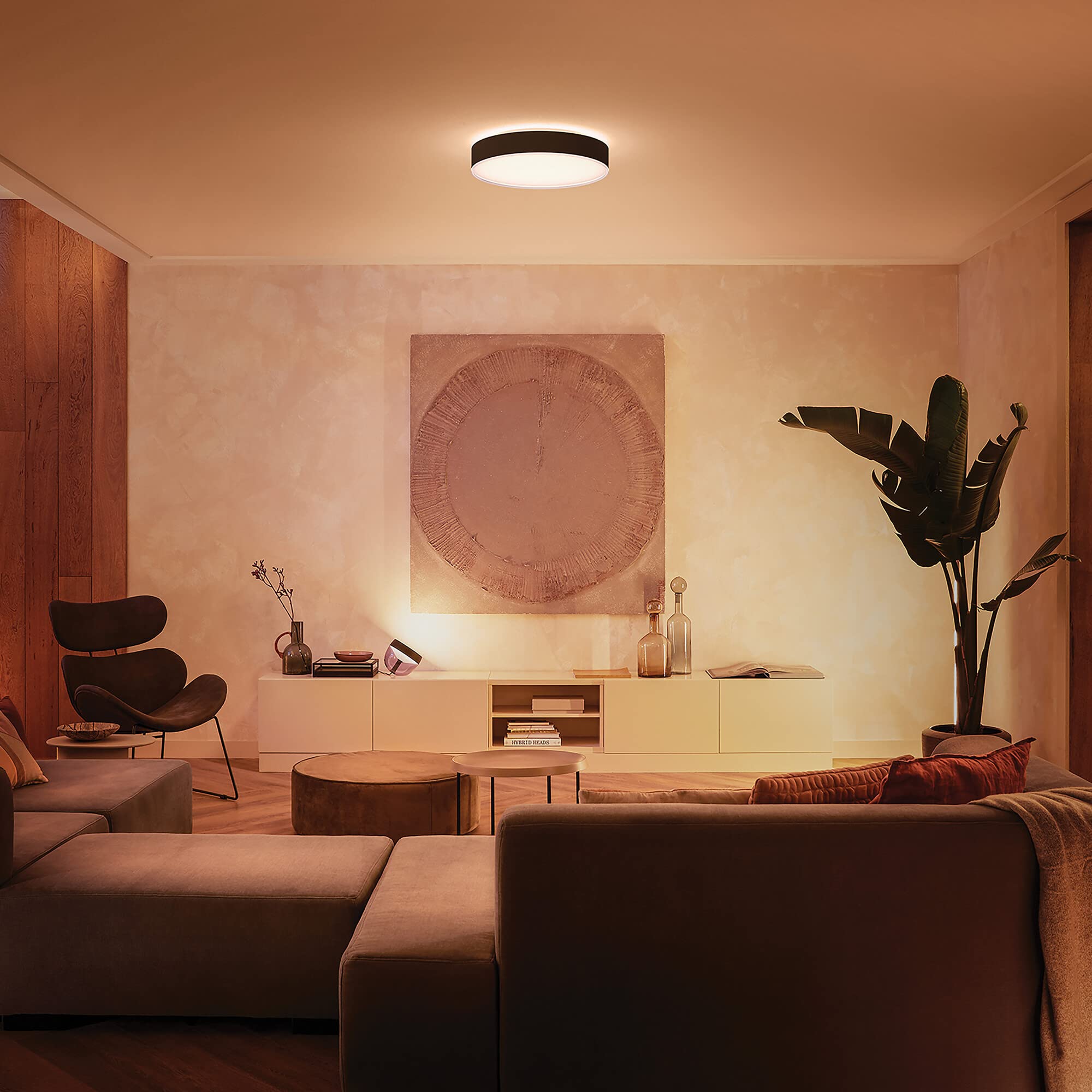 Philips Hue White Ambiance Enrave Deckenleuchte L schwarz 3300lm inkl. Dimmschalter, dimmbar, alle Weißschattierungen, steuerbar via App, kompatibel mit Amazon Alexa (Echo, Echo Dot)
