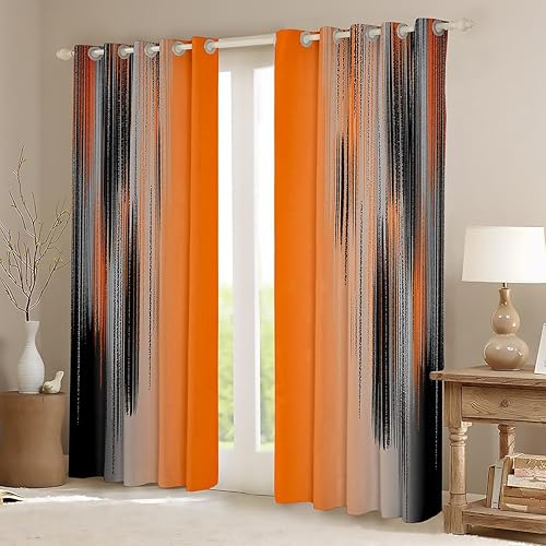Miniatura 2 de Cortinas naranjas y negras para dormitorio, sala de estar (2 paneles, 42 x 63 pulgadas), arte moderno, 30% a 50% cortinas opacas para niños y