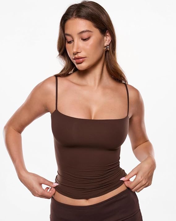 INLYRIC Women's Camisole Tank Tops for Women Double Lined Crop Tops Spaghetti Straps Summer Sexy Going Out Outfit