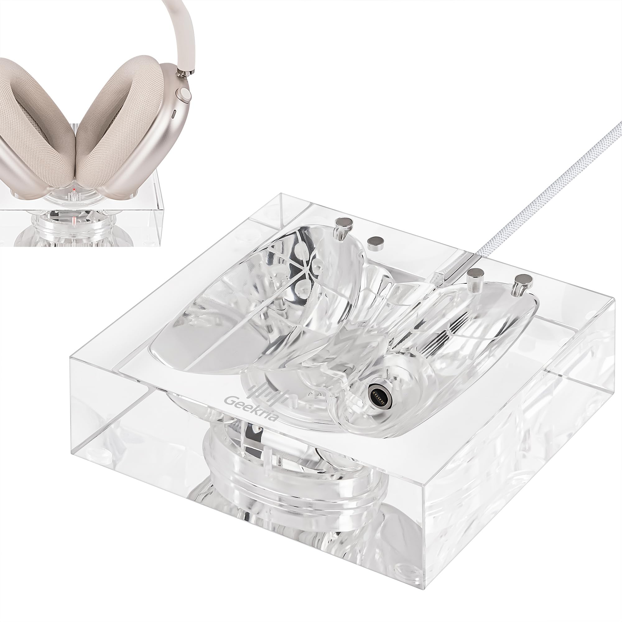 GEEKRIA Headphones Charging Stand for Apple AirPods Max/AirPods Max 2 (USB-C), Acrylic Charging Dock, Base with Sleep Power Saving Mode (transparent)