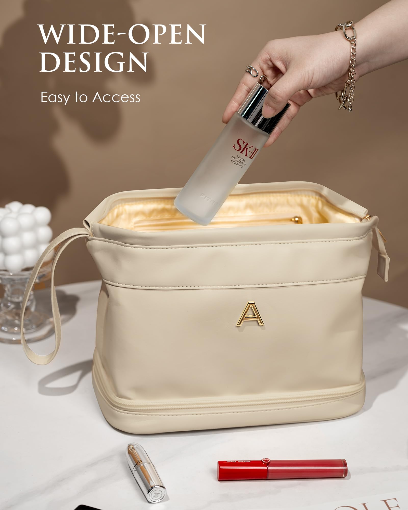 Vogewood Women Gifts, Initial Large Makeup Bag, Travel Essentials, Personalized Double Layer Cosmetic Bag with Makeup Brush Organizer, Travel Toiletry Bag, Trendy Gifts For Women — view 3