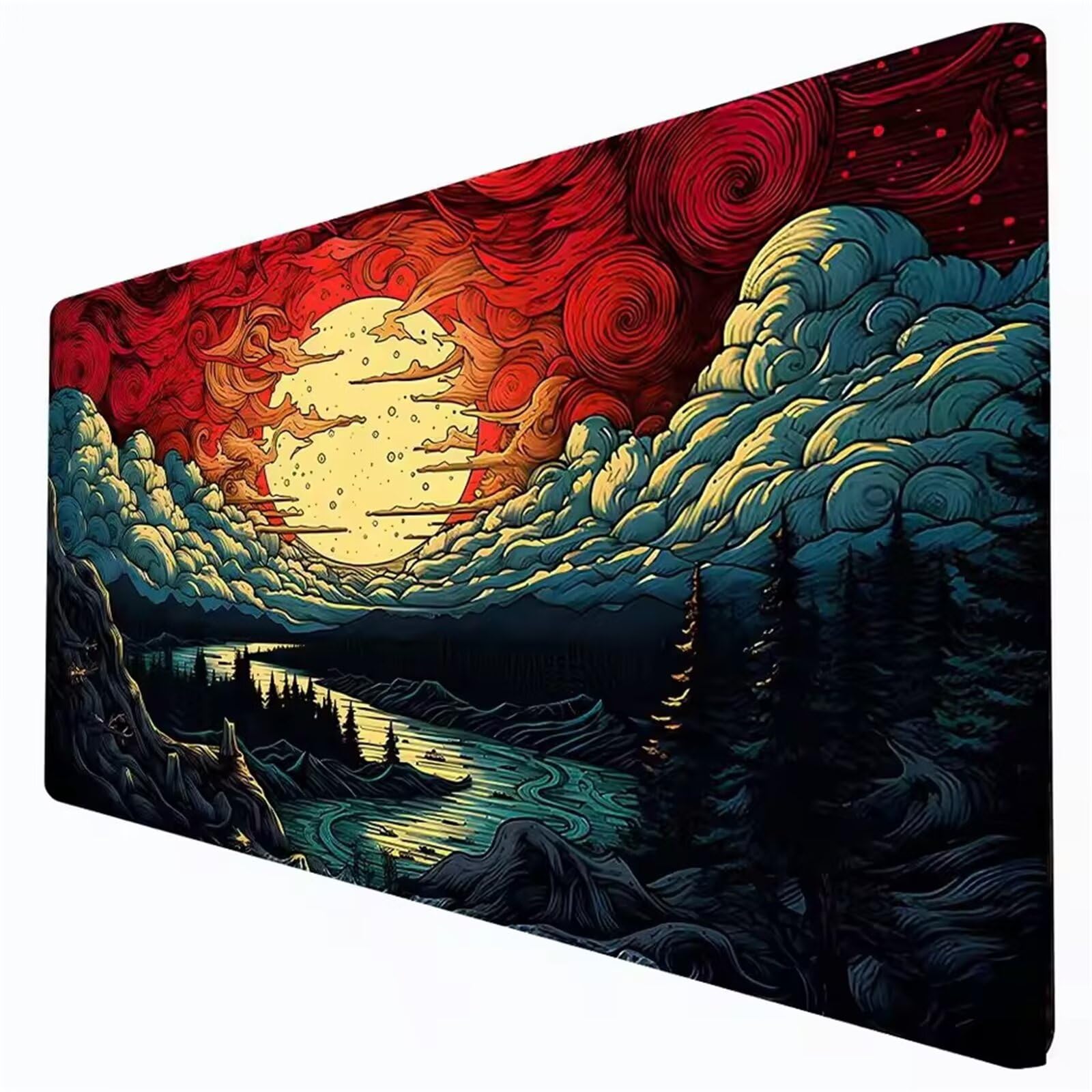 Grand Tapis de Souris de Jeu 1200 x 600 x 2mm, Tapis de Souris XXL Paysage Moon River, Optimisé pour Capteur, Haute Précision et Vitesse avec Bords Cousus pour Bureau et Gaming
