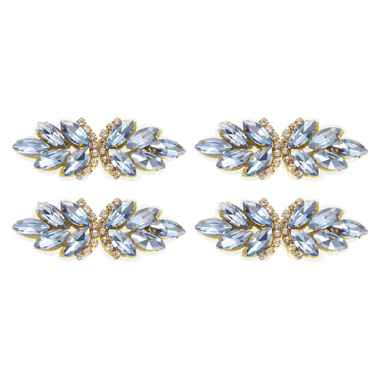 sourcing map 4Pcs Rhinestone Crystal Applique, Handmade Beaded Patches Sew on Patch Crystal Sewing Applique for Bridal Sash Wedding Dress Shoes Bags, Light Blue/Light Gold