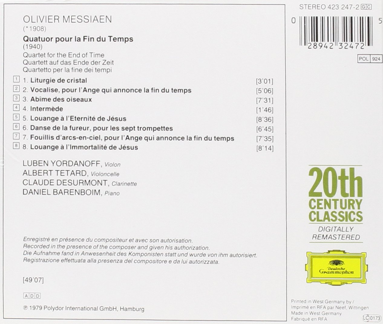 Messiaen: Quatuor pour la fin du temps