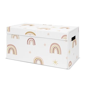 Sweet Jojo Designs Boho Rainbow Girl Small Fabric Toy Bin Storage Box صندوق لحضانة الأطفال غرفة الأطفال - أحمر الخدود الوردي المتربة الذهب الوردي البنفسجي البنفسجي Taupe Beige Tan Bohemian Stars Sun Celestial Vintage Sky
