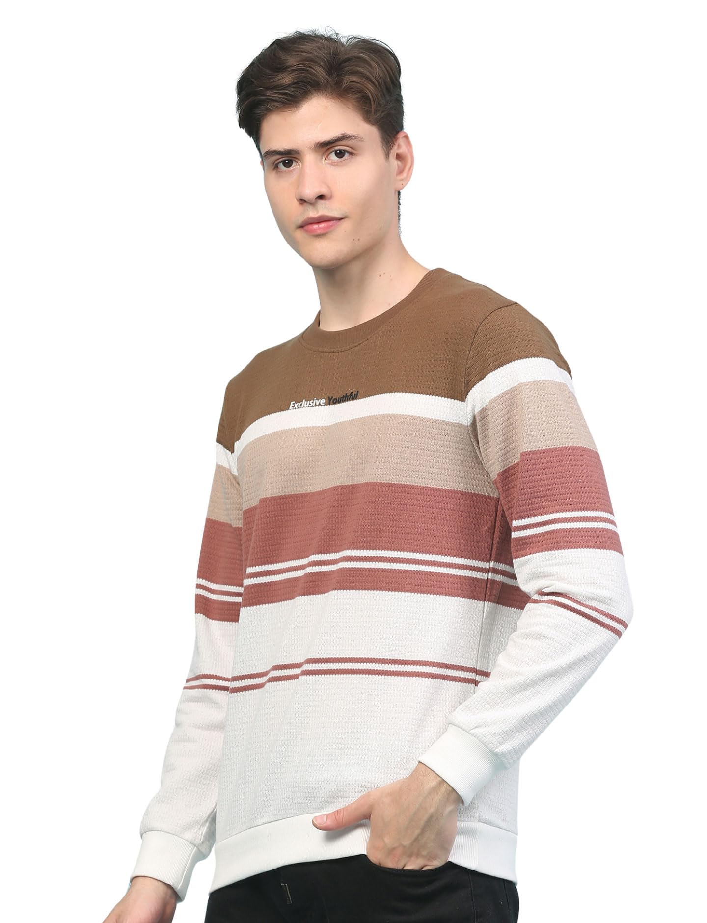 Men's Sweatshirt Stripe Pullover Crew Neck Full Sleeve Semi Formal Winterwear