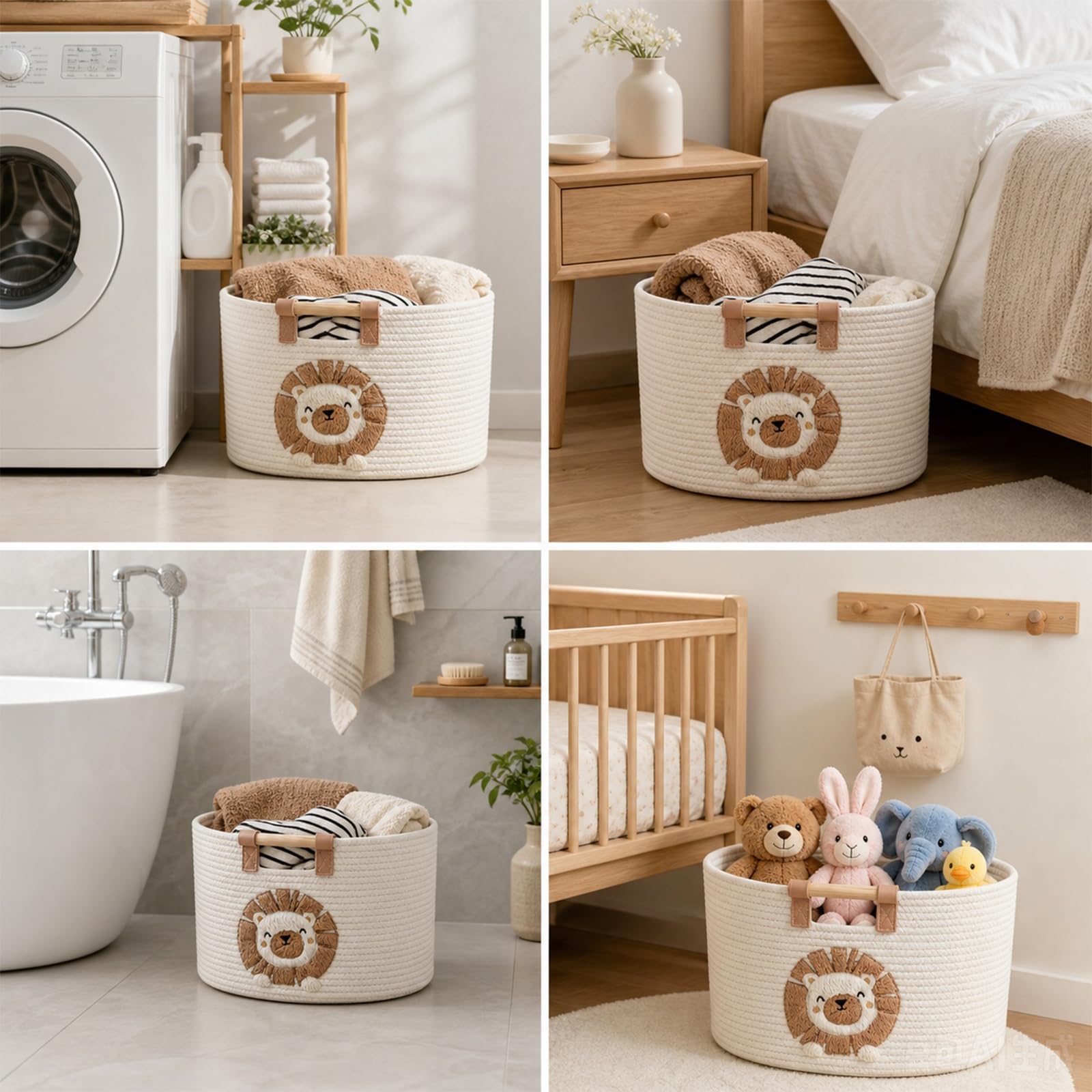 Cesto portaoggetti in corda di cotone, cesto portaoggetti per la cameretta dei bambini, cesto per la biancheria intrecciata, cesto per giocattoli con manico, per la cameretta dei bambini, organizer