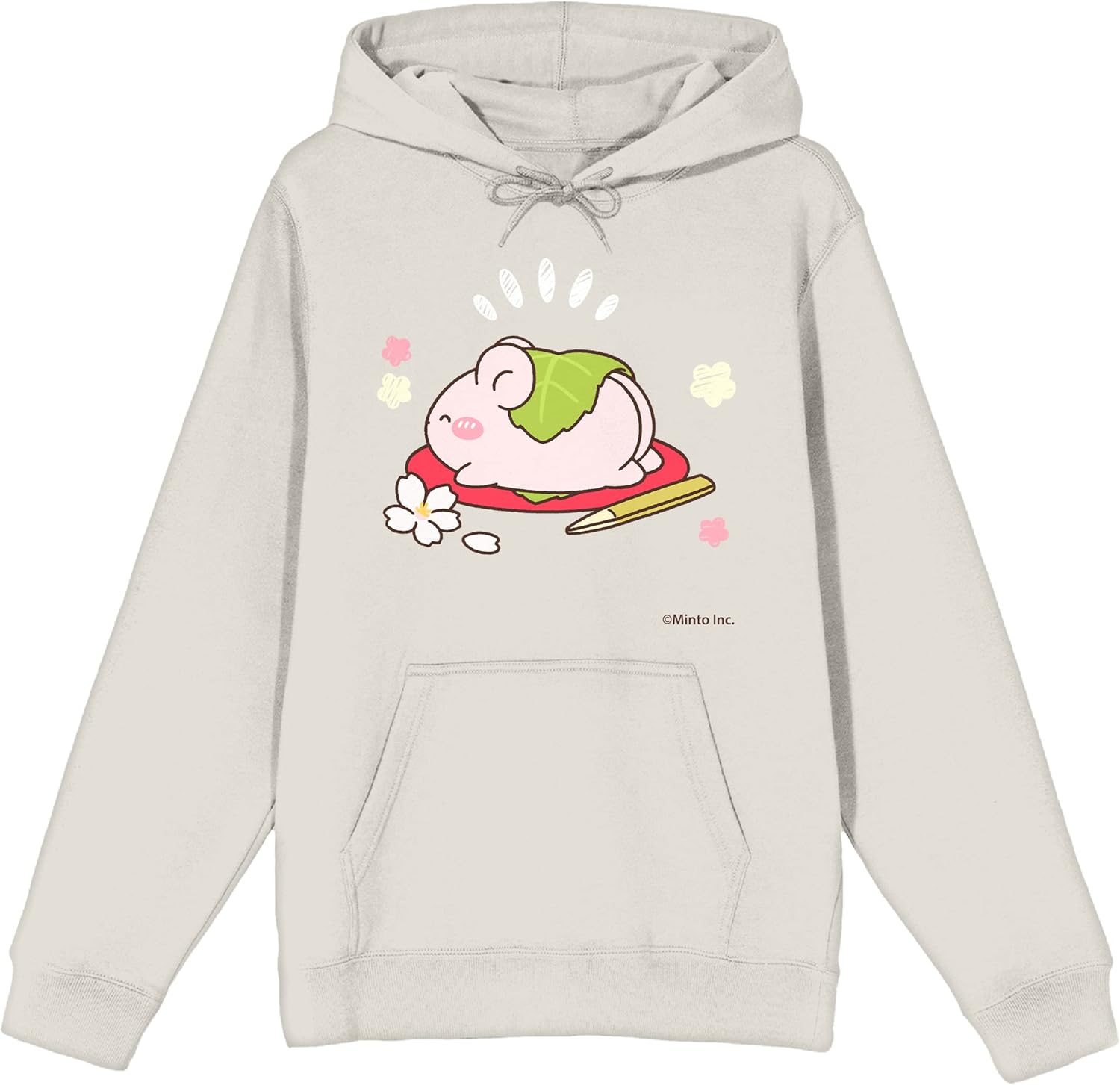 Bioworld Mimi & Neko Nezu Napping On Lily Pad Chan Long Sleeve Sand Men's Hooded Sweatshirt