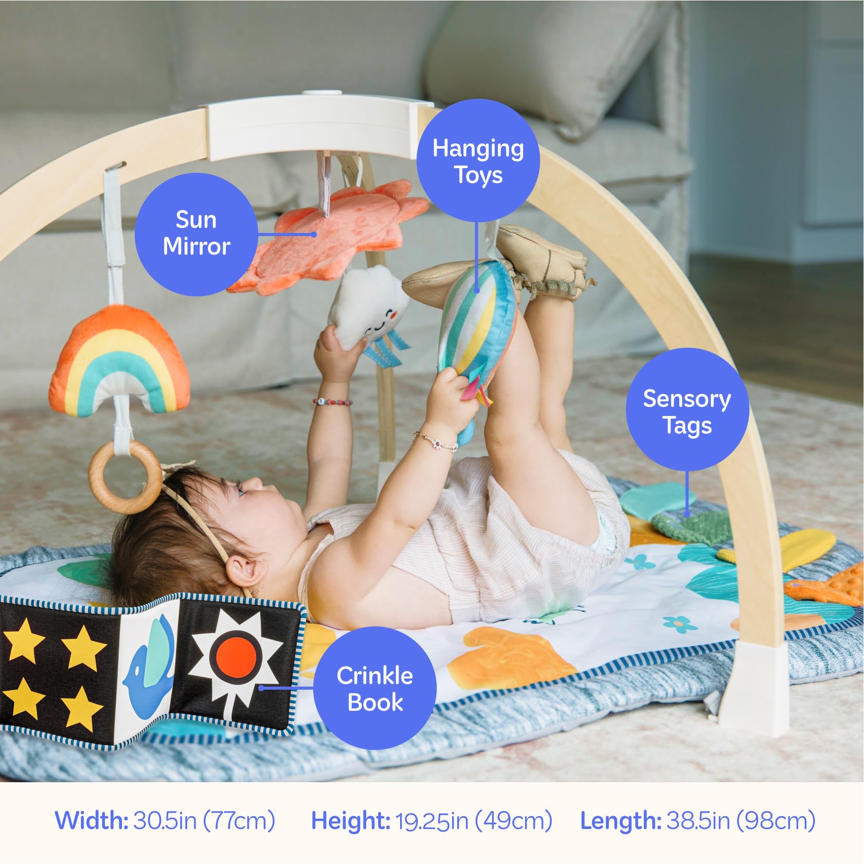 Move2Play, Palestra per bambini ispirata ai Montessori in legno, con pianoforte musicale, tappetino spesso e morbido, centro attività per la pancia, tappetino da gioco per neonati e neonati