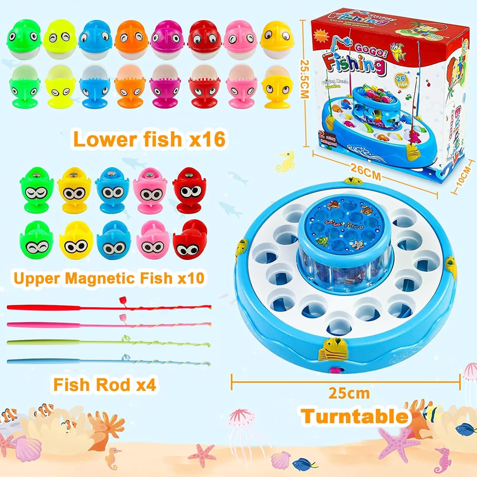 Gioco Pesca Pesci Calamita Giochi, 2 in 1 Magnetico Giocattoli con 26 Pesciolini E 4 Canna da Pesca Regalo Bambini 2 3 4 5 Anni