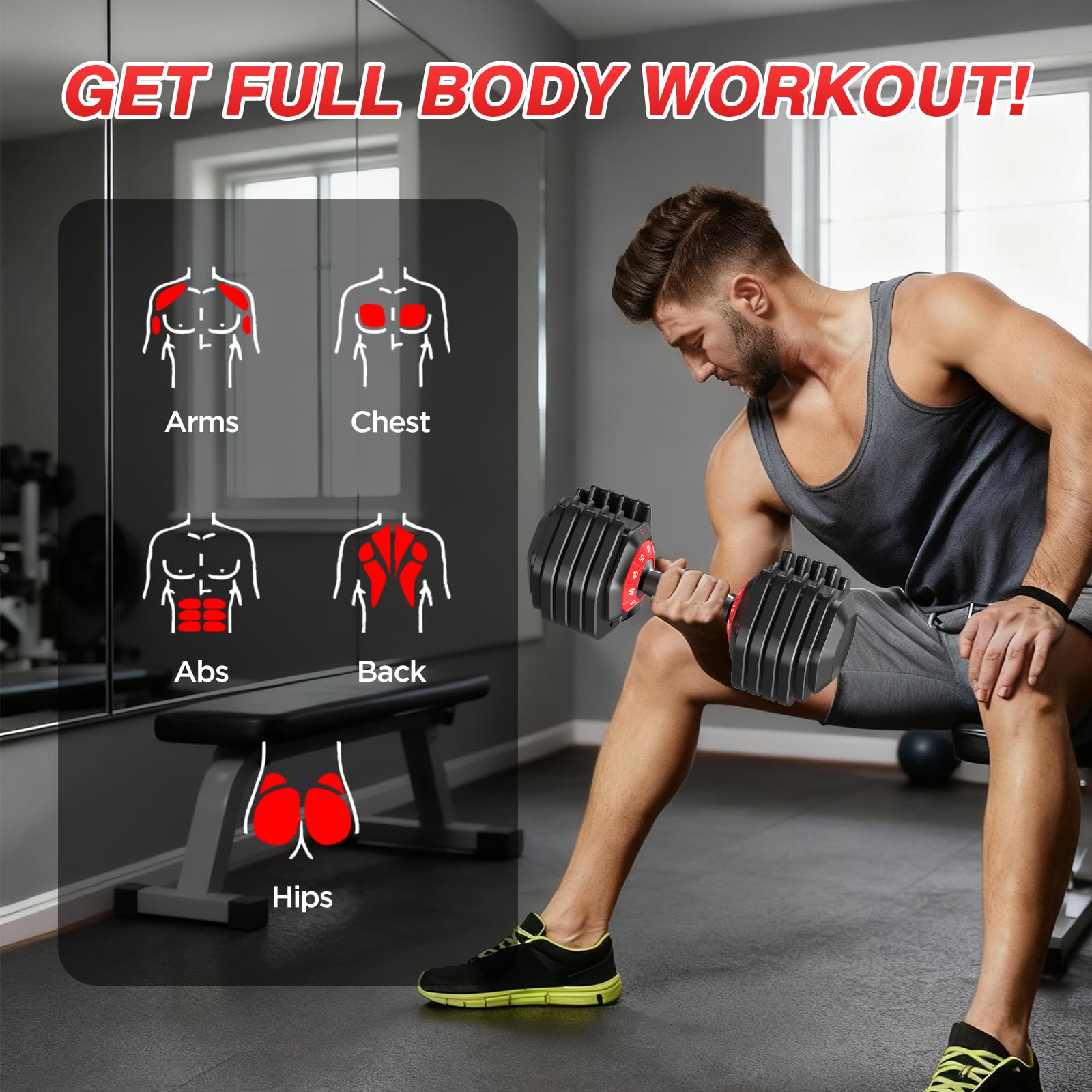 Adjustable Dumbbells Set All in One Free Weights Set for Home Gym | 25/26.5/52.5/55/85lbs Weights Dumbbells Set, 1 Sec Adjust Weights with Anti-Slip Handle for Home Fitness