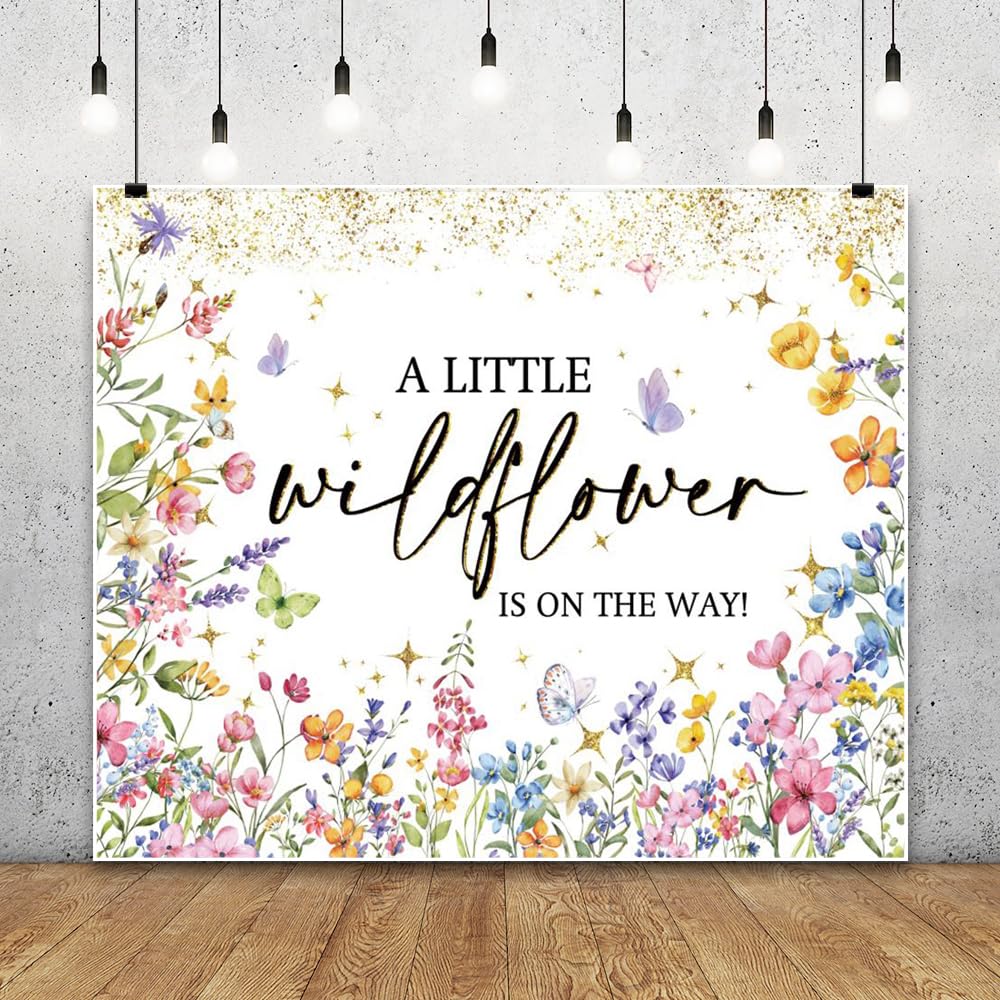 Pnylzzyxh 10x8ft Wildflower Baby Shower Backdrop A Little Wildflower is On The Way Backdrop Stars Butterfly Girl Baby Shower Photography Background Spring Summer Photo Studio Props