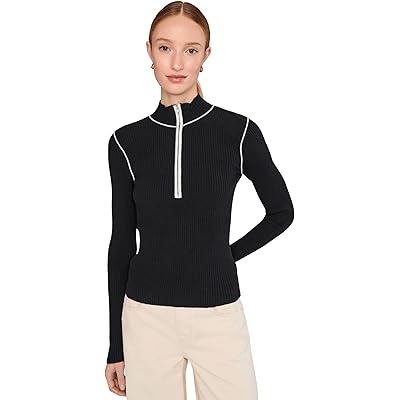 Sanctuary Sporty Rib Zip Up black w/ chalk tipping