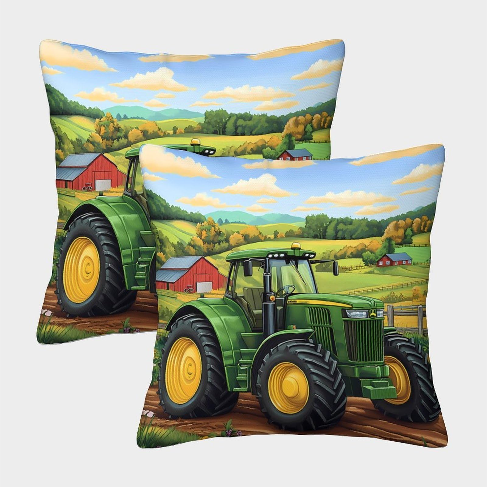 QFVANSIYO 3D Printed Farm Tractor Microfiber Pillowcase for Adults Bedroom Bedding, Countryside Pillow Cover Soft Breathable Home Gift 45x45cm