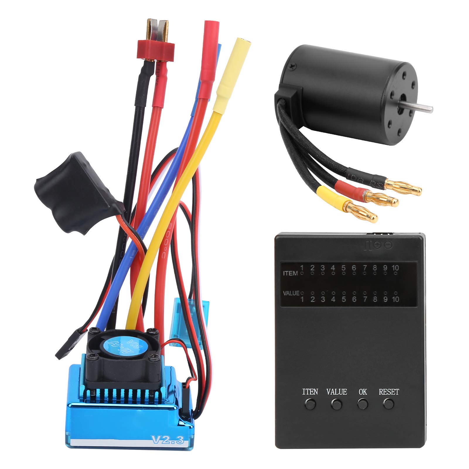 RC Car Motor ESC Combo, 80A bezszczotkowy ESC + 3650 2300KV bezszczotkowy silnik + karta programu nadaje się do 1:10 RC części do modeli samochodów