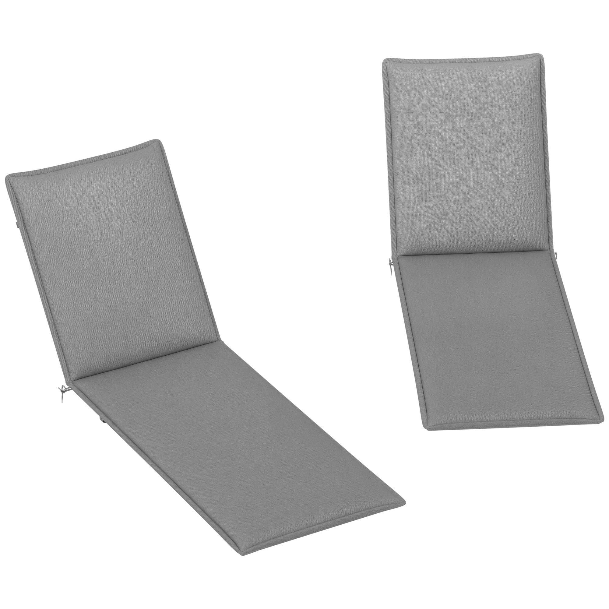 Outsunny Pack 2 Cojines para Tumbonas Plegables Colchonetas para Tumbonas de Jardín Exterior 193x58x6 cm con Correas de Sujeción Protección UV Resistente a Salpicaduras Gris