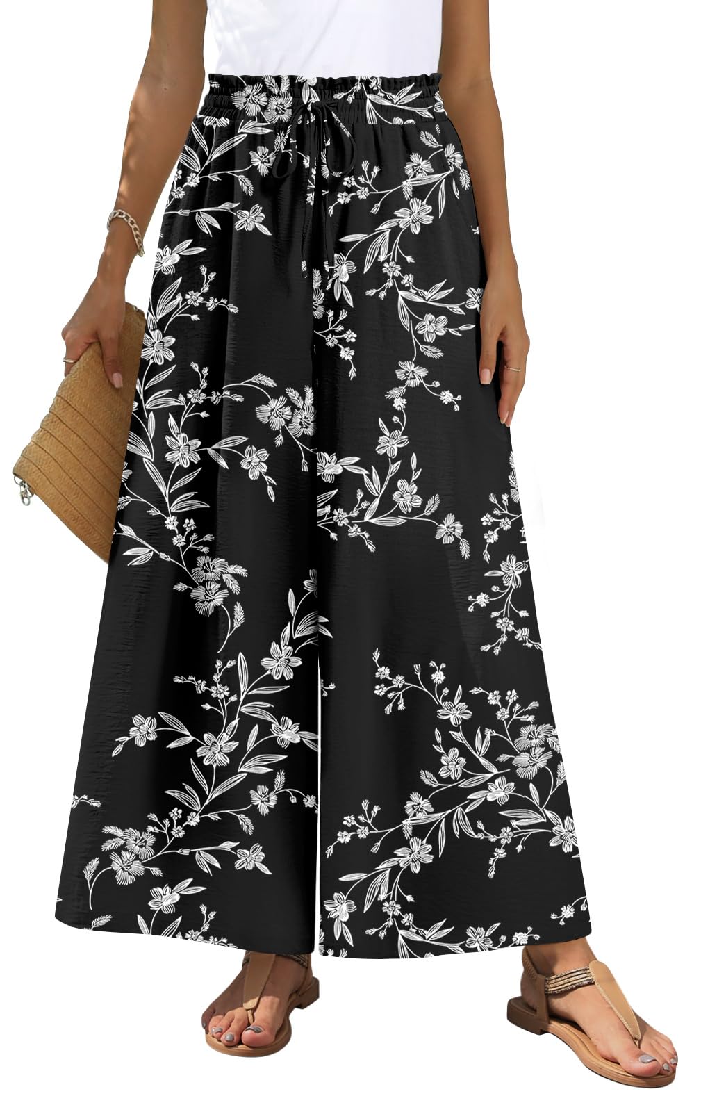 Bestbee Palazzo Pants for Women Dressy Casual Wide Leg Trousers Elastic Waist with Pockets