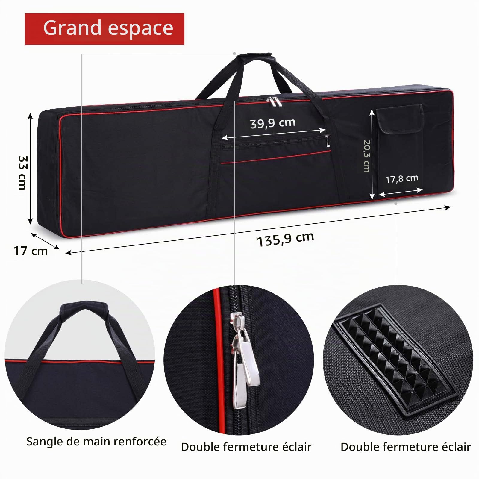 Housse de Transport pour Clavier 88 Touches - Housse de Transport avec Sac de Clavier à 2 Poches - Intérieur Oxford 600D Durable - Couverture complète rembourrée - Protection Contre la poussière pour