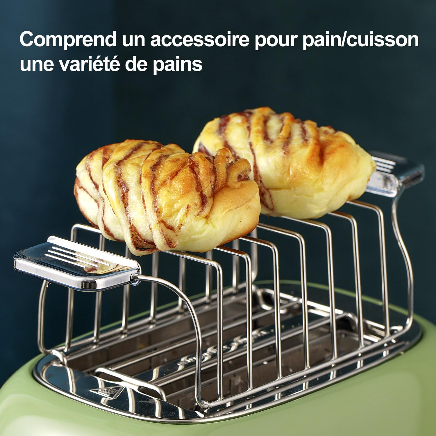 Wiltal Ensemble de bouilloire grille-pain, bouilloire en acier inoxydable, 2200 W, chauffage rapide, grille-pain avec grille réchauffe-viennoiseries pour chauffer tous les types de pain, vert rétro