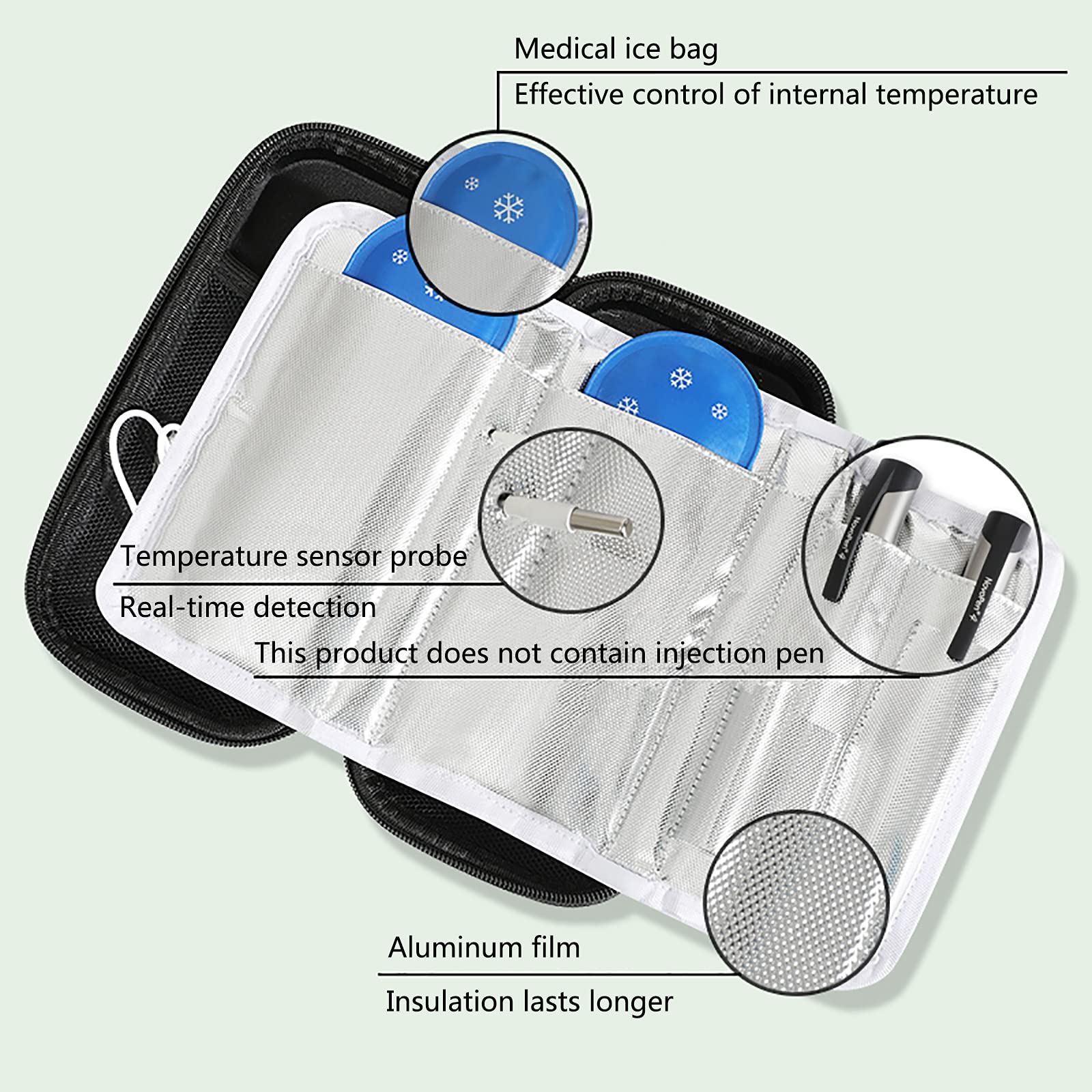Kühlschrank-Insulin-Travail-Etui, Eva-Insulin-Stift-Etui, tragbare Reise-Diabetes-Tasche, für Insulin-Stift, Blutzuckermessgerät und Diabetiker-Zubehör mit 2 Kühler-Eisbeuteln
