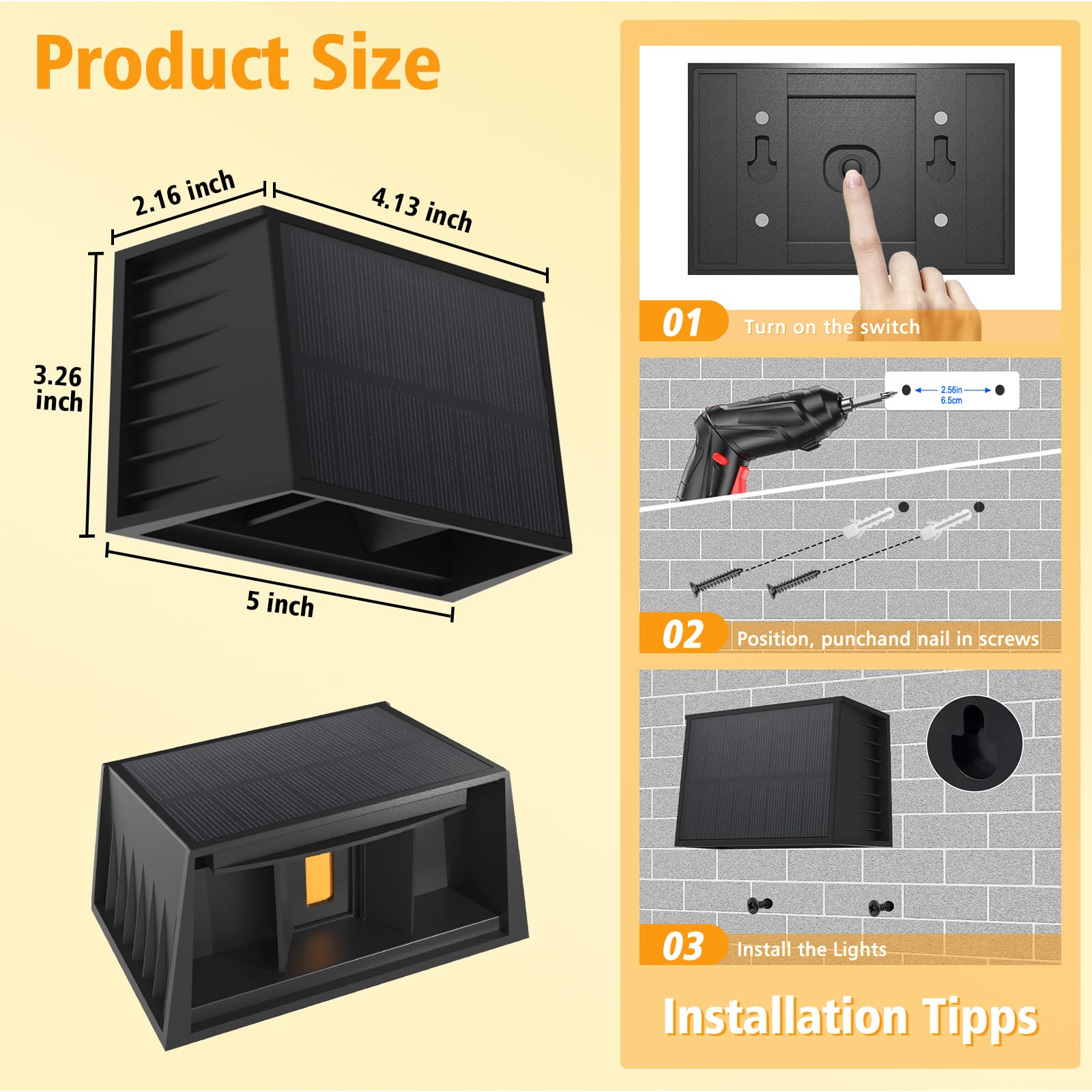 T-SUNUS Solar Wandleuchte Außen, Solar Wandlampe Außen Up and Down einstellbare Lichtstrahler, IP65 Wasserdicht, Außenlampe Wand für Hof Balkon Eingang Deck Treppen 8 Stück 3000K