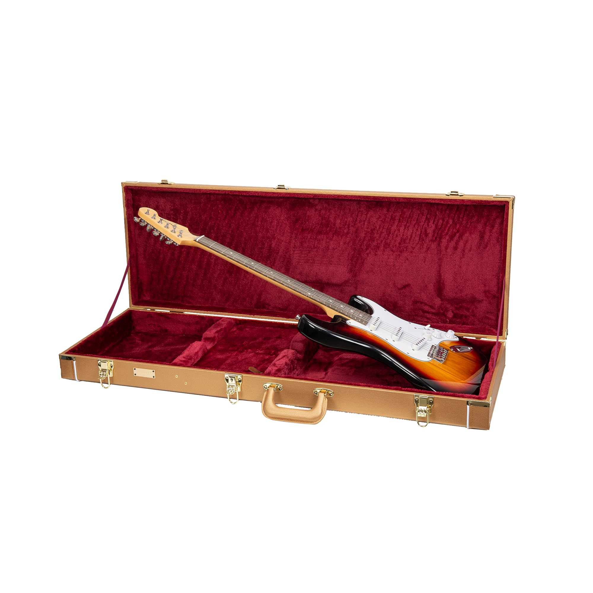 Crossrock Designer Series Rectangular Electric Guitar Case for Strat & Tele | Luxury Gold Faux Leather, Burgundy Velvet Interior, Lock – Wooden Hardshell -Luxury Gold (CRW520ELG)
