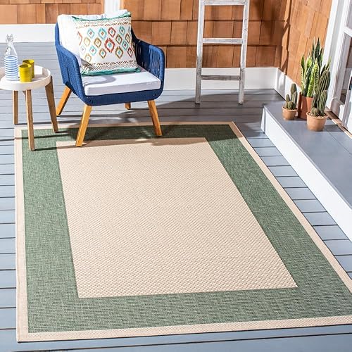 SAFAVIEH Courtyard Collection - Alfombra decorativa de 4 x 5 pies 7 pulgadas, beige y verde oscuro, no desprende pelusa y de fácil cuidado, para