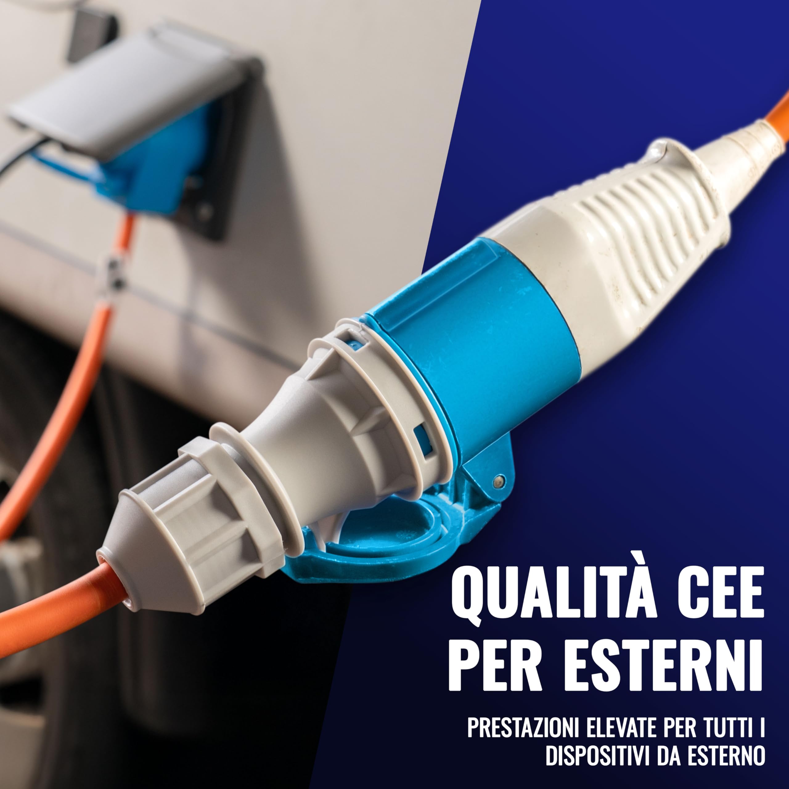 Poppstar Cavo di prolunga CEE da campeggio 25 m con Schuko (spina CEE 3 poli su presa CEE + presa di protezione tipo F), 230V/16A, IP44, H07RN-F 3G2.5