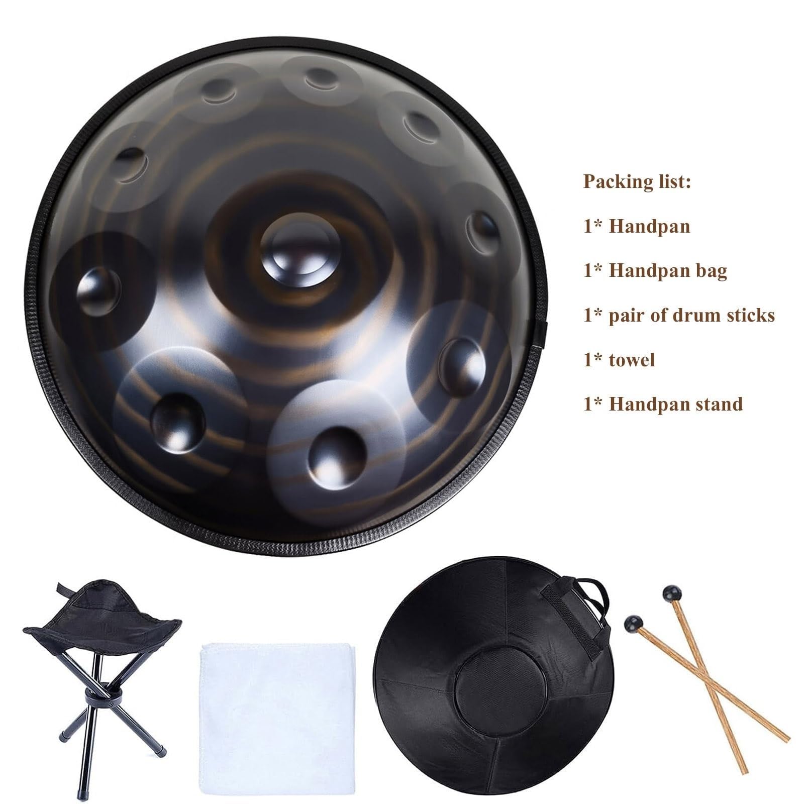 Handpan Drum - Tamburo A Percussione In Acciaio, Strumento A Percussione Con Tamburo Handpan Da 22 Pollici Tamburo A Mano In Acciaio - Tamburo A Mano In Re Minore Curdo, Tamburi Handpan 440 Hz(440Hz,1