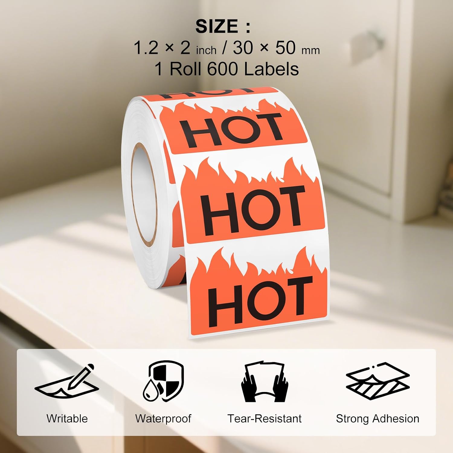 600 PCS Hot Stickers 2 × 1.2 Inches Flame Shape Labels Vinyl image 2